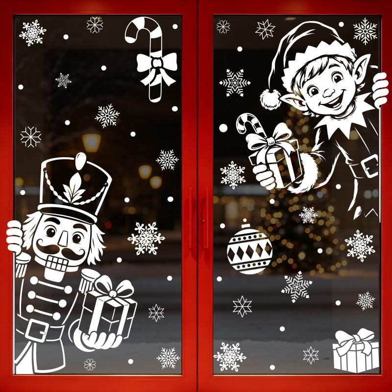 Christmas Window Clings 2 Sheets No Residue Removable Static Decals for Winter Holiday Shopping Mall Window Decor