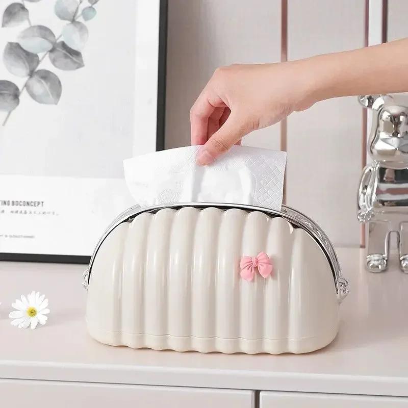 Household Spring Napkin Box with Shell Shape Smooth Extraction Modern Style Tissue Holder Suitable for Living Room Decoration