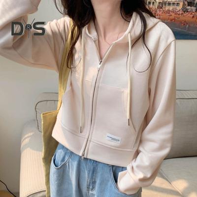 Damen Mantel Herbst Frühling Kapuzenjacke Kordelzug Lange Ärmel Taschen Reißverschluss Elastische Bündchen Saum Kurzer Typ Sport Hoodie Lässige Alltagsjacke