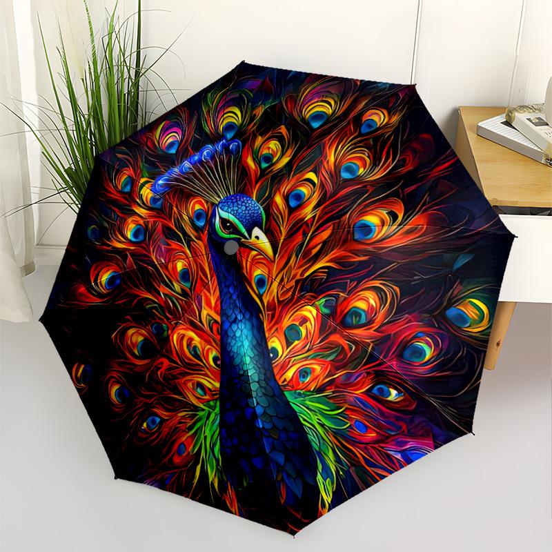 Colorful Peacock Automatic Folding Umbrella Lightweight Retractable Design For Outdoor Travelt53