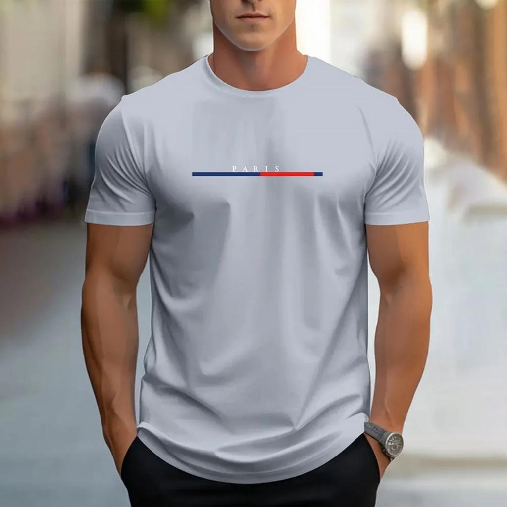 Summer Casual Loose PARI Letter Pattern Printed T-shirts Round Neck Short Sleeved Men's T-shirts