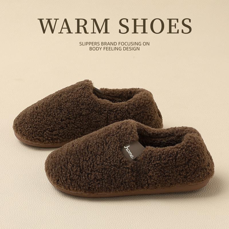 Bag heel cotton slippers winter warm home indoor new plush thick-soled fluffy cotton shoes