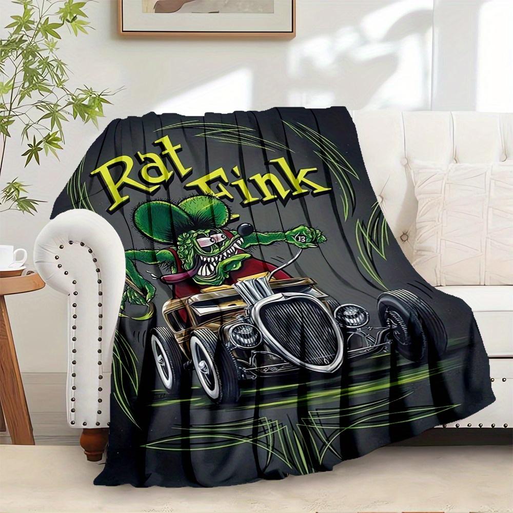 

1pc Rat Fink,Hot Rod,Vintage CarTheme Digital Printed Flannel Blanket, Super Soft Plush Fleece Bed Cover, Multi-Function Four Seasons Hypoal 100x150cm