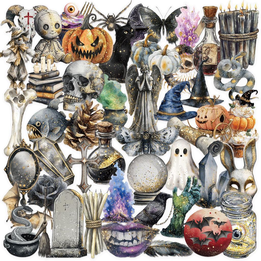 50 Transparent Cartoon Retro Magic Watercolor Sticker Pack Waterproof Transparent PET Hand Account Decorative Guitar Notebook