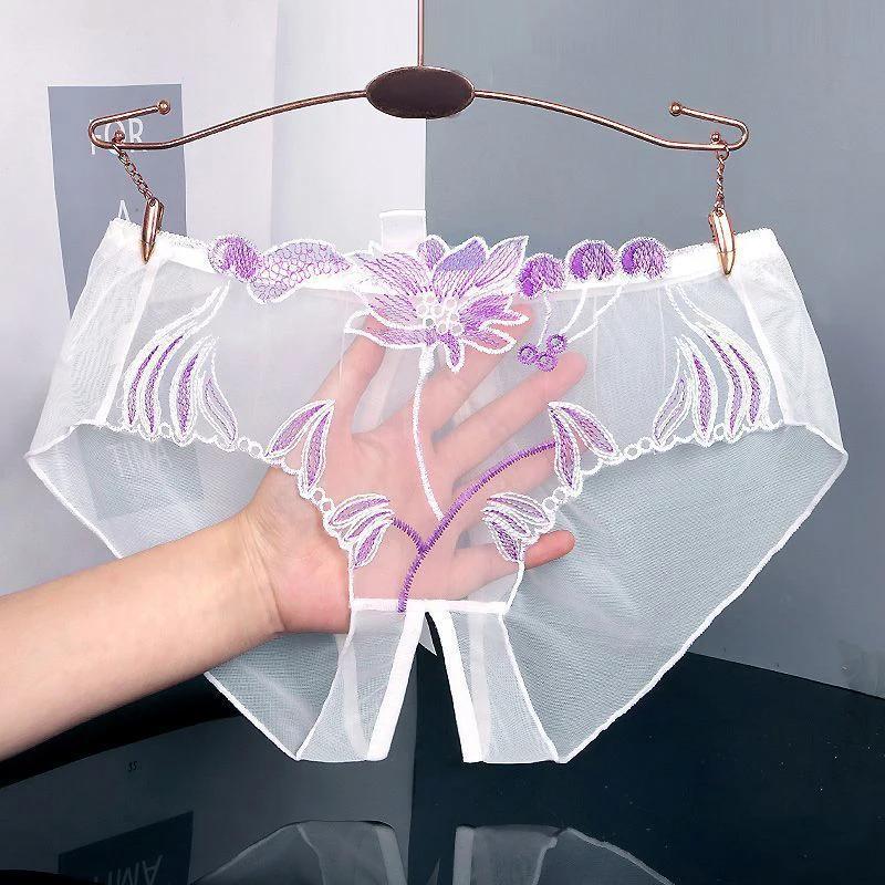 Crotchless Women's Sexy Panties Underwear Transparent Lingerie Woman Underwear for Sex Sweet Bow Crotch Open Panties