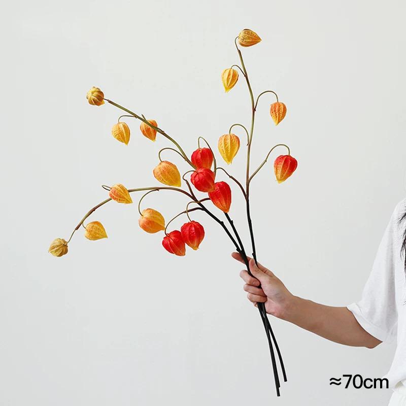 3 stuks Kunstmatige Lampionbessen Herfstdecoratie Stelen Nep Chinese Lantaarn Vruchtenplant Herfst Bloemschikking Woondecoratie