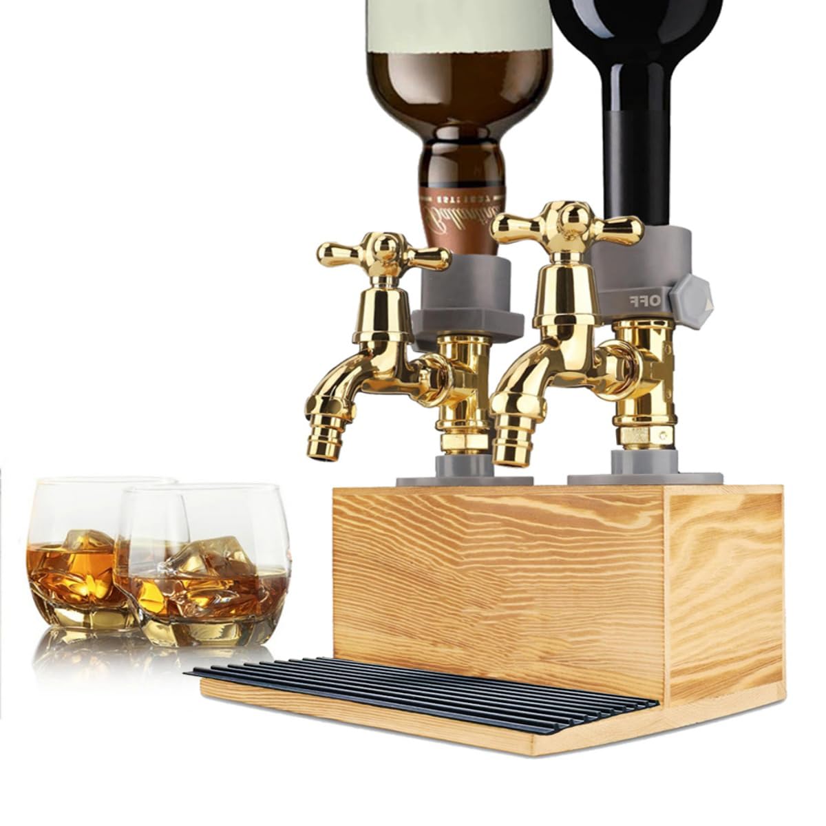 

Wooden Whiskey Dispenser, Tap-Type Drink Dispenser, Rustic Wine Alcohol Decanter, Double Tap Design, Perfect for Outdoor BBQs, Bars, Parties, and Birt