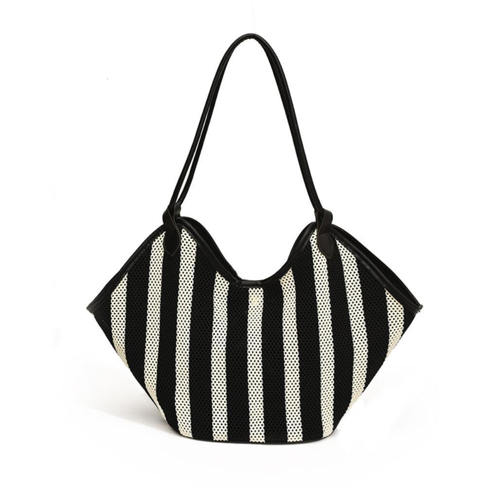 

Oversize Straw Beach Bag Casual Basket Shopper Bag Single Shoulder Bag Striped Handbag Women чёрный