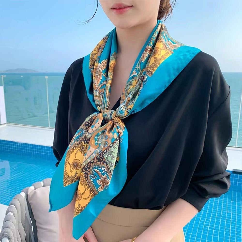 90x90cm Satin Headscarf Print Hair Towel New Square Scarf