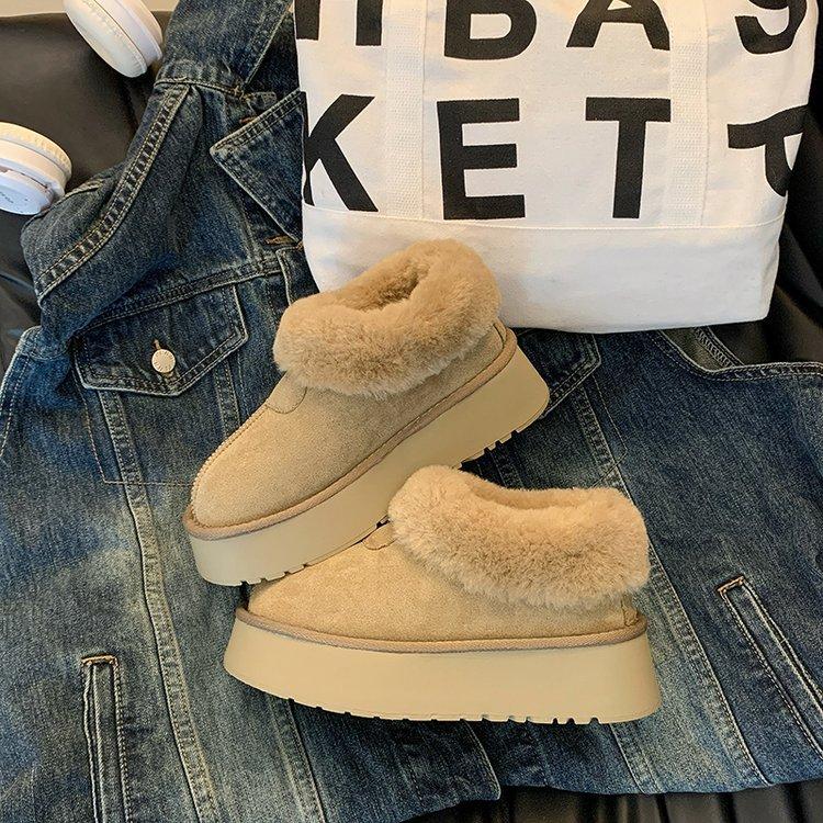 Snow boots women's winter velvet warm fur integrated large cotton shoes Northeast outdoor non-slip thick-soled fluffy shoes
