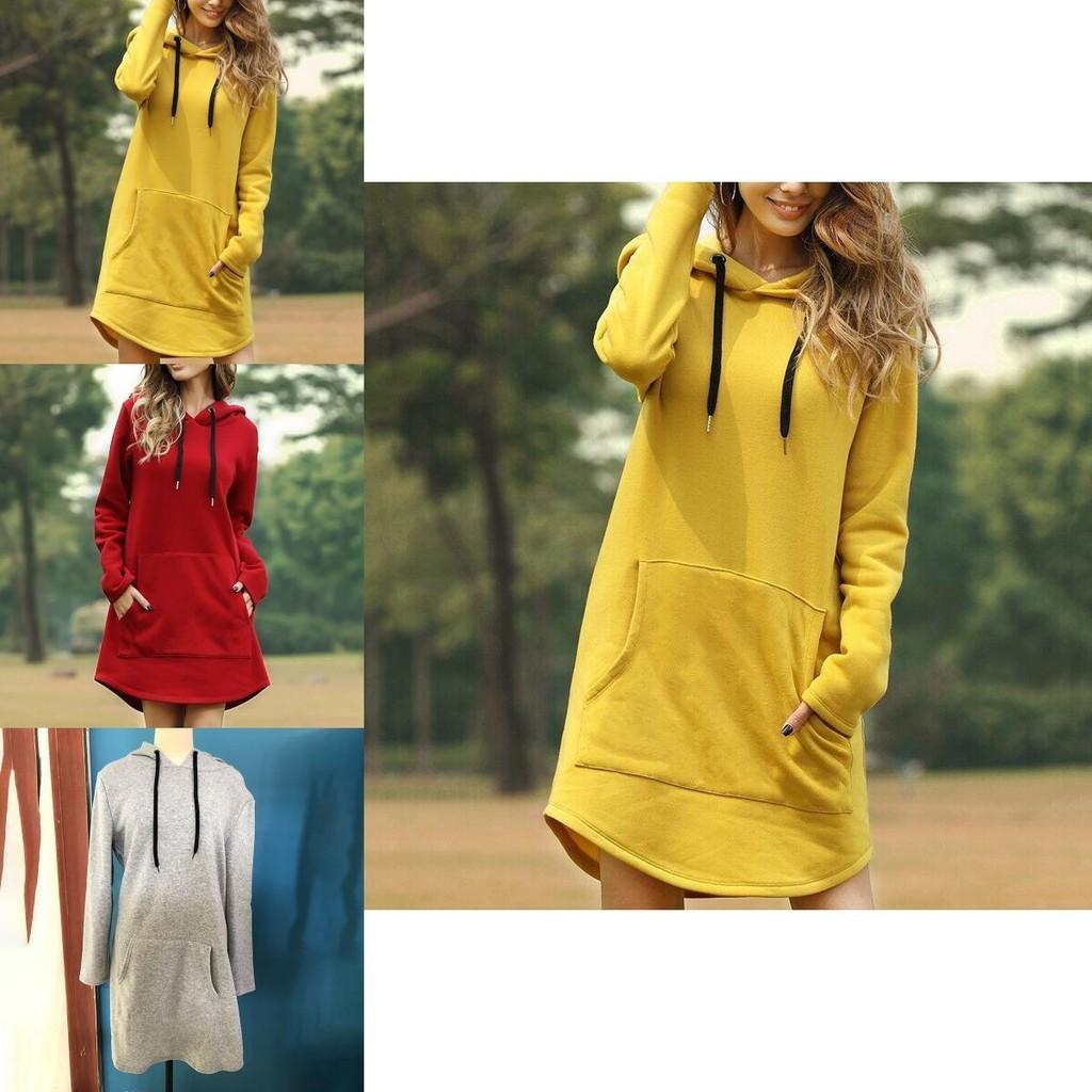 Cozy Womens Winter Long Sleeve Tunic Tops Pullover Hoodie Dress In Six Colors
