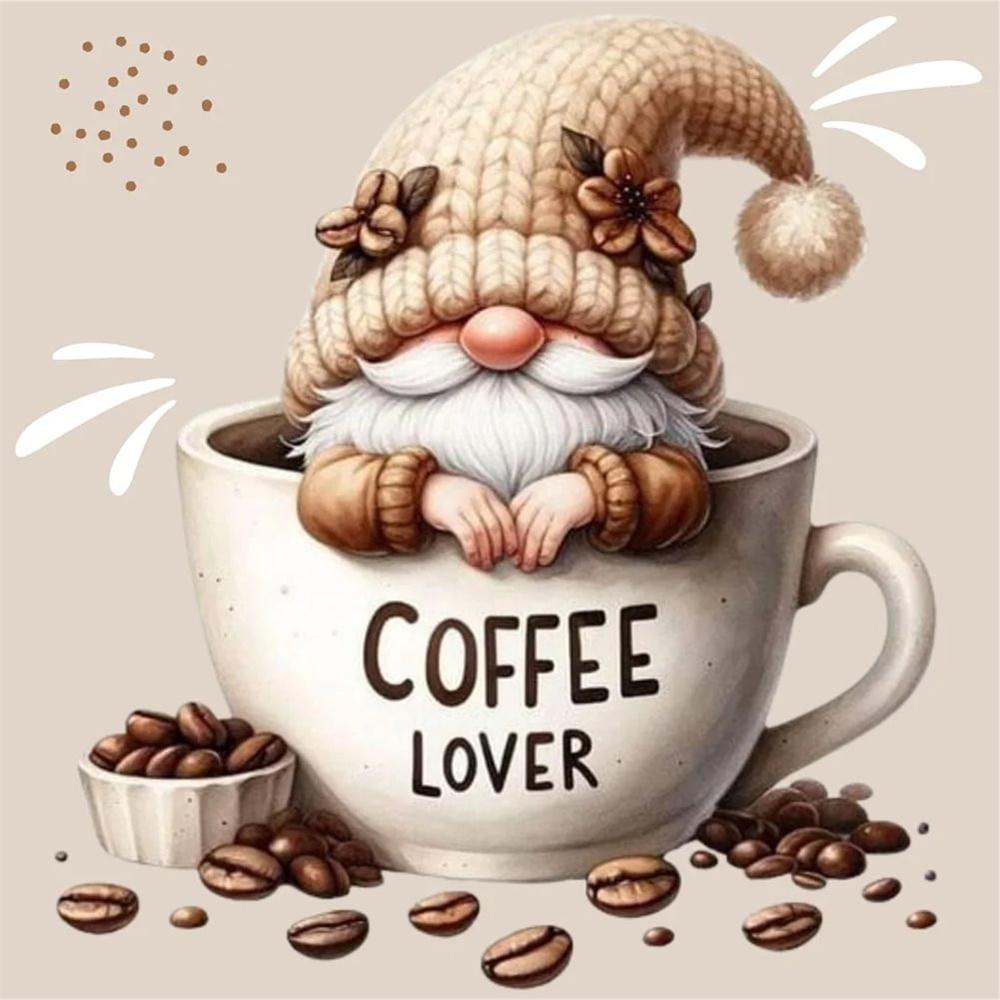 

5D DIY Алмазная Живопись Гном Полный Набор Полная Выкладка Мозаика Чашка Кофе Искусство Украшение для Дома Стразы Картинки Round 20x20cm