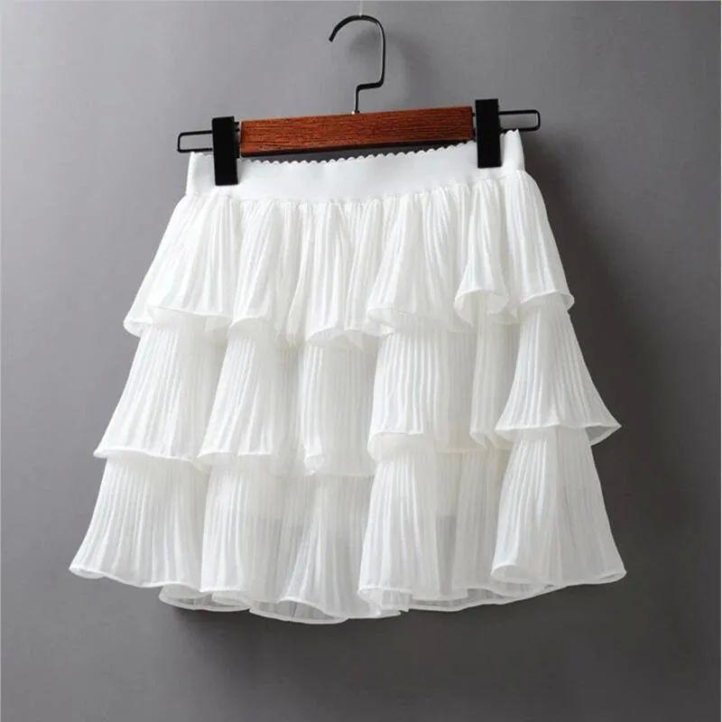 

Anti Glare Elastic Waist Lovely Skirt Elastic Waist Loose Pleated Skirt WHITE One size