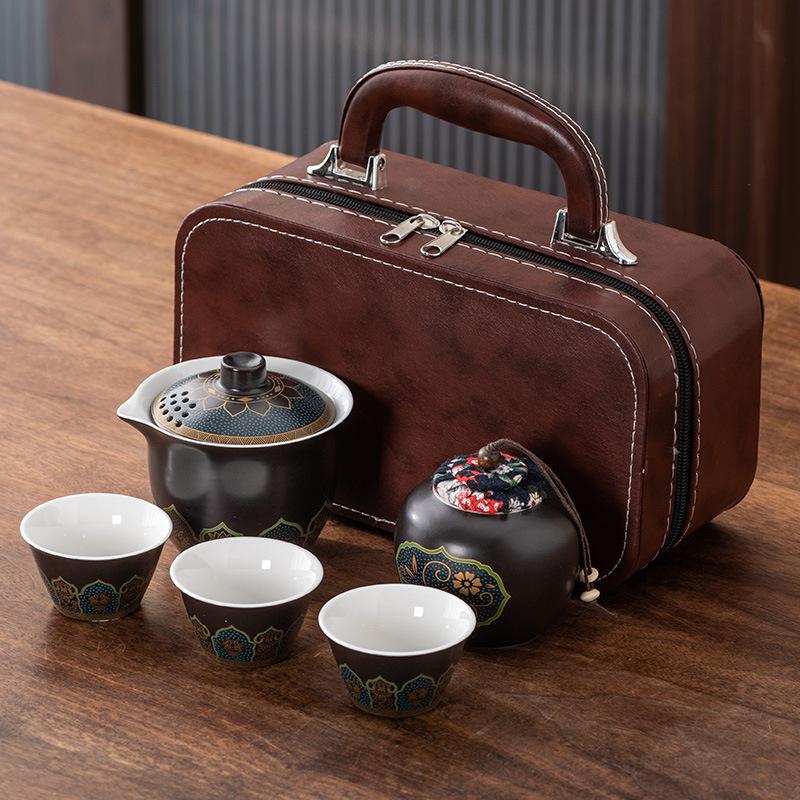 High-end Guochao travel tea set, household high-end business gifts, light luxury, a pot of three cups, commemorative souvenir gifts