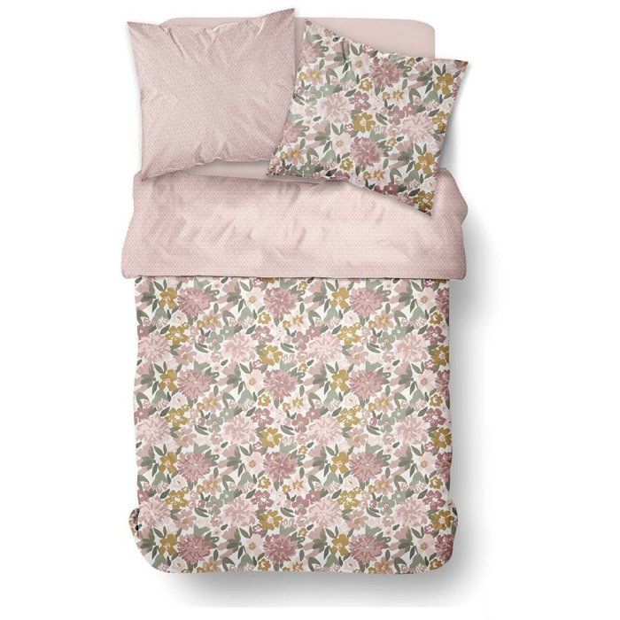 Parure de Lit - 260 x 240 cm - Coton Imprimé Floral Champêtre Rose Poudré - TODAY SUNSHINE