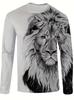 T-Shirt Men's Lion Head White Black Long Sleeve Graphic Fashion Quick Drying T-Shirt