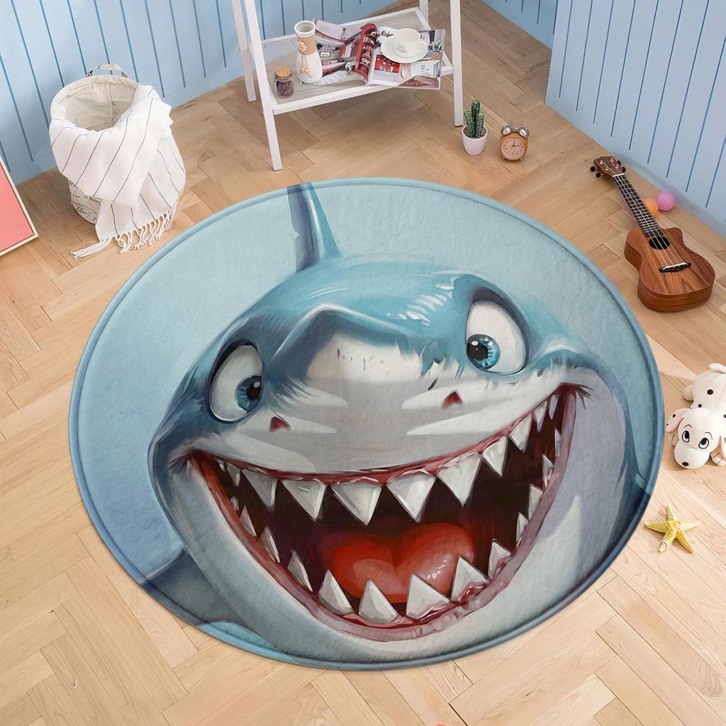 3D Realistic Shark Round Floor Mat, Funny Shark Face Non-Slip Rug for Living Room, Bedroom, or Entryway