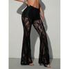 Pantaloni Lunghi da Donna in Pizzo Trasparente a Zampa Slim Fit