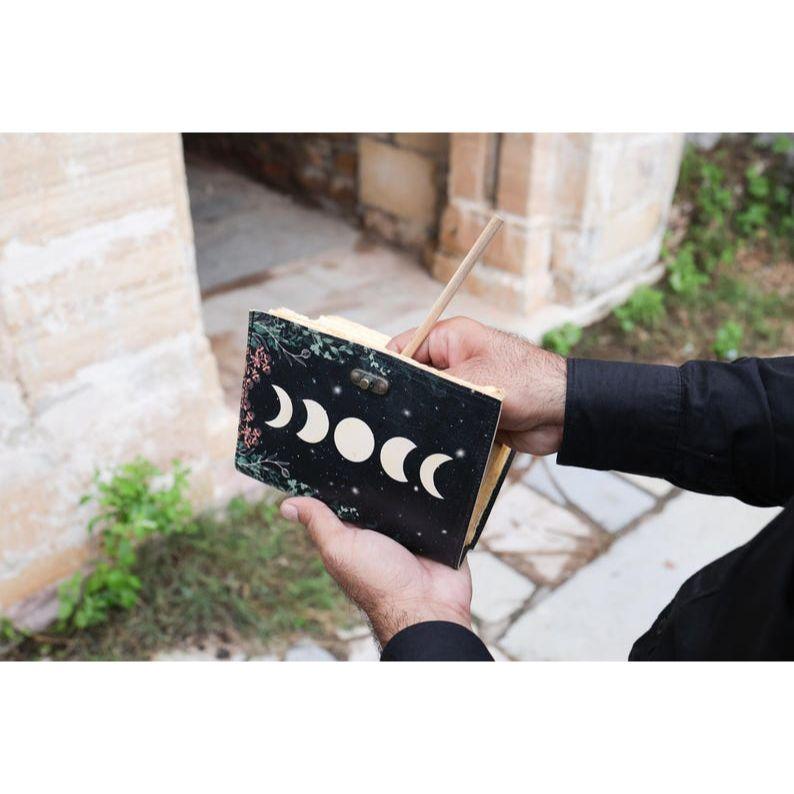 Sun and Moon Handmade Deckle Paper Journal for Men and Women7/5 Grimoire Spell Notebook for Traveling Sketchbook Book