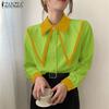 ZANZEA Women Casual Contrast Lapel Long Sleeve Blouses