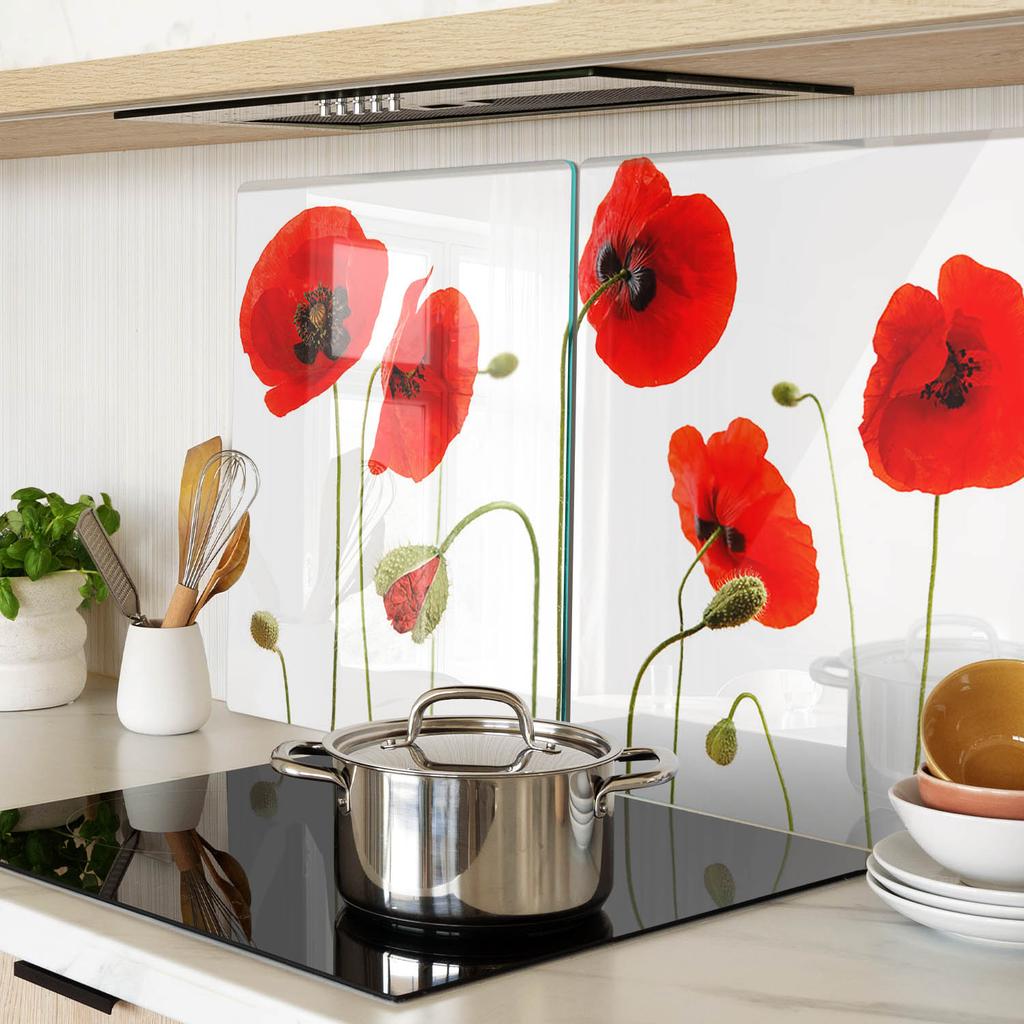 Set of Tempered Glass Kitchen Boards with a Poppy Pattern 2x40x52 Cm