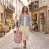 Portable Floral Pattern Bubble Bag Foldable Handheld Tote Bag Expandable Machine Washable Handbag for Travel