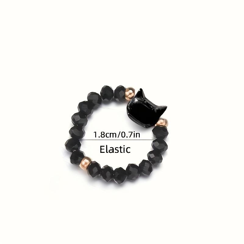 2-Piece Set Of Black And White Cat Rings, Adjustable Elasticity, Fashionable Design