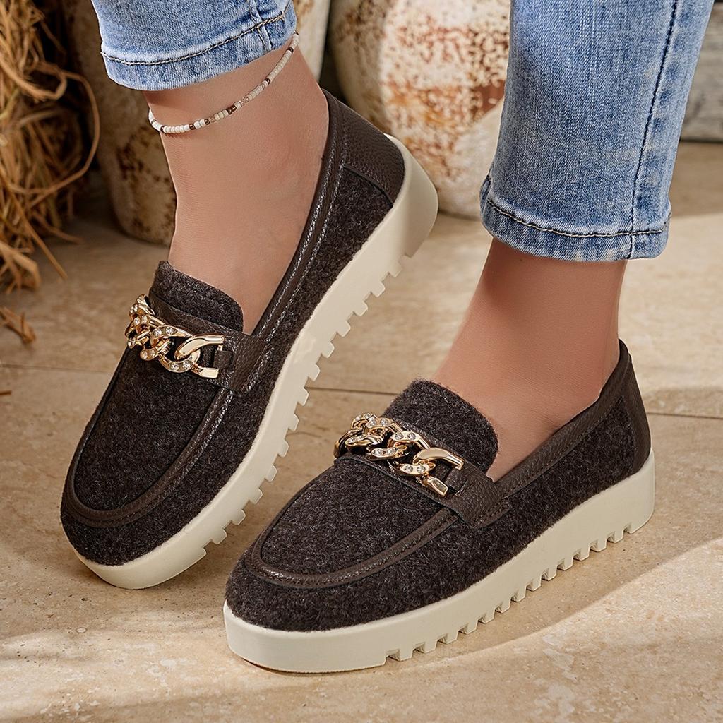 Metal Chain Platform Loafers Women's 2025 Autumn New Plus-size Low-top Shoes