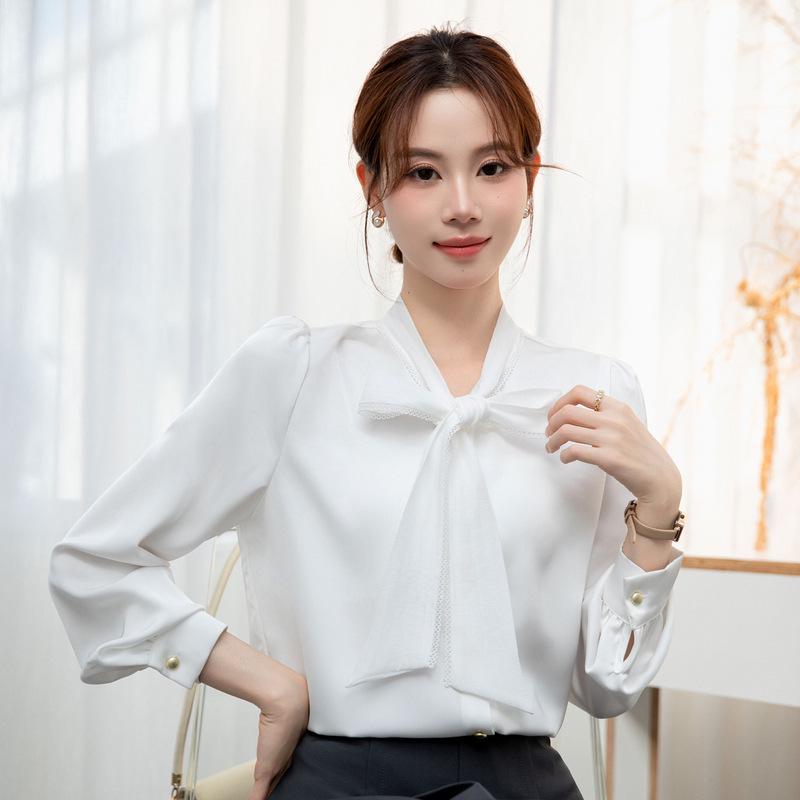 Women's High-End Chiffon Bow Tie White Shirt - 2026 Stylish Professional Luxury Top