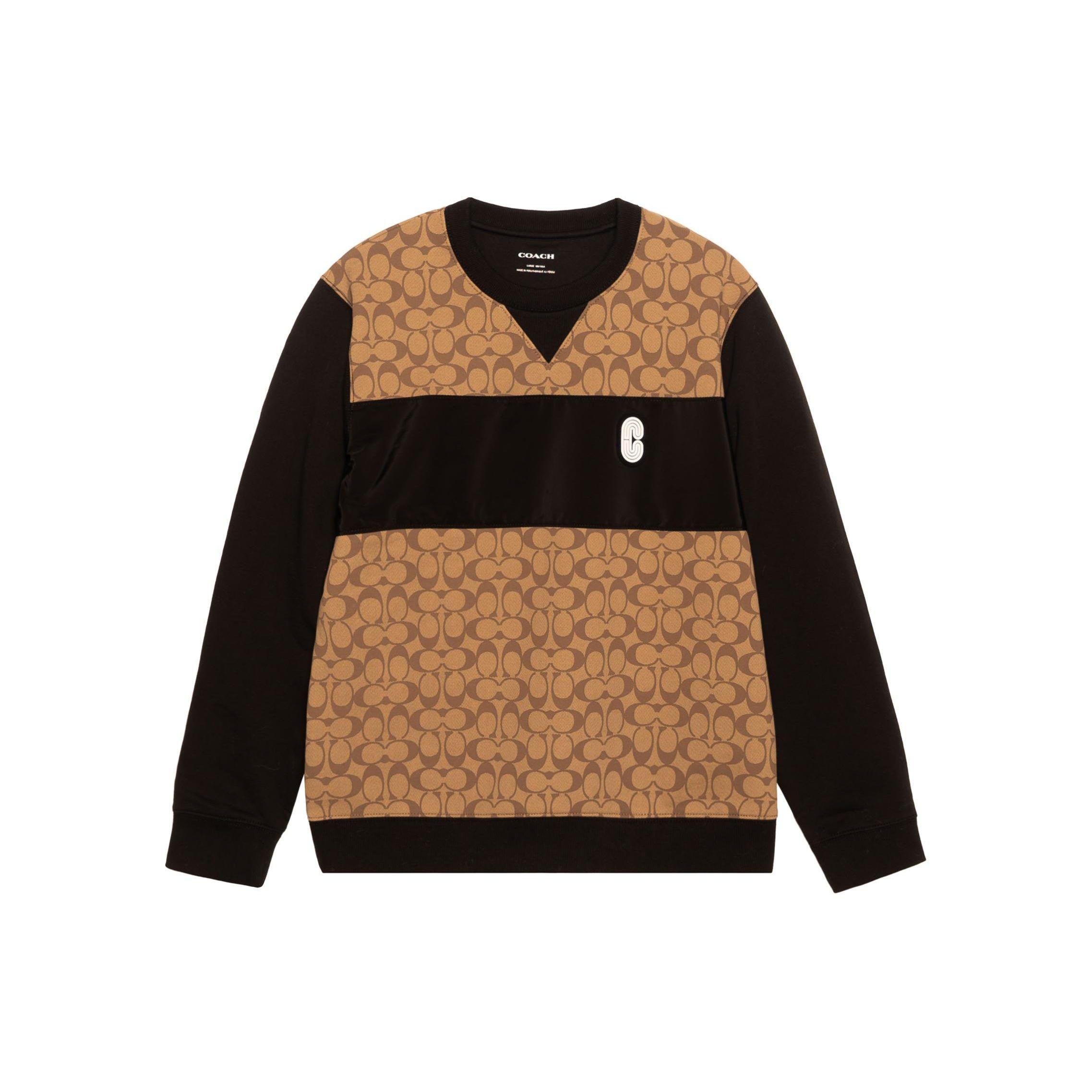 

Coach Ss22 Letter Print Spliced Round Neck Casual Long Sleeve Sweatshirt Men sweatshirt Khaki C7816-OFZ S