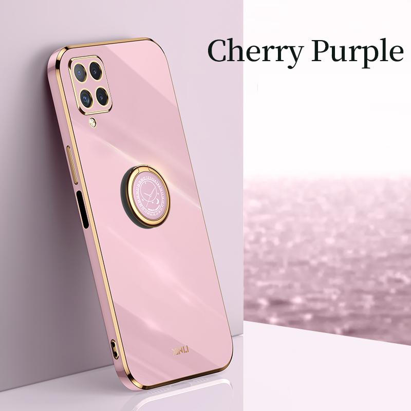 Gold Frame Plating Ring Stand Holder Case For Samsung Galaxy A22 A32 A72 A82 M32 4G 5G S10 S20 FE S21 Plus Ultra Lens Protection Soft TPU Back Cover