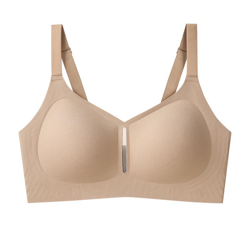 Glue bra gathered fixed cup jelly soft support big chest thin full cup large size bra one piece