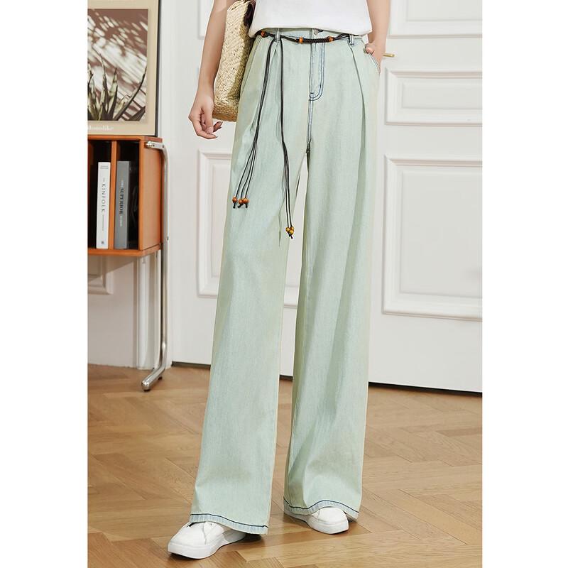 Bailuyu High-Waisted Wide-Leg Denim Jeans with Belt Detail