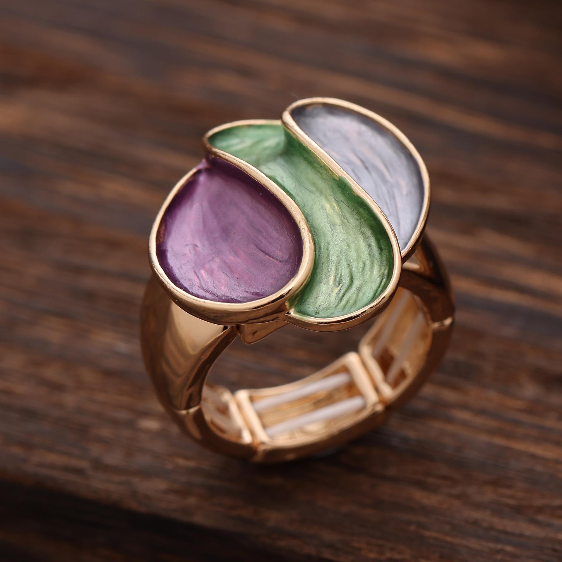 

Новое цветное масло, геометрическое кольцо с лепестками, эластичное кольцо, модное и простое женское универсальное кольцо с цветком