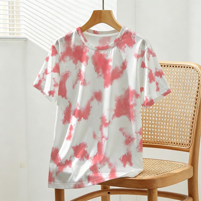 Women's Tie-Dye Short Sleeve Top - Soft Comfortable Fabric, Fresh & Clean Look, Versatile Casual Tee for Daily Wear & Weekend Vacation