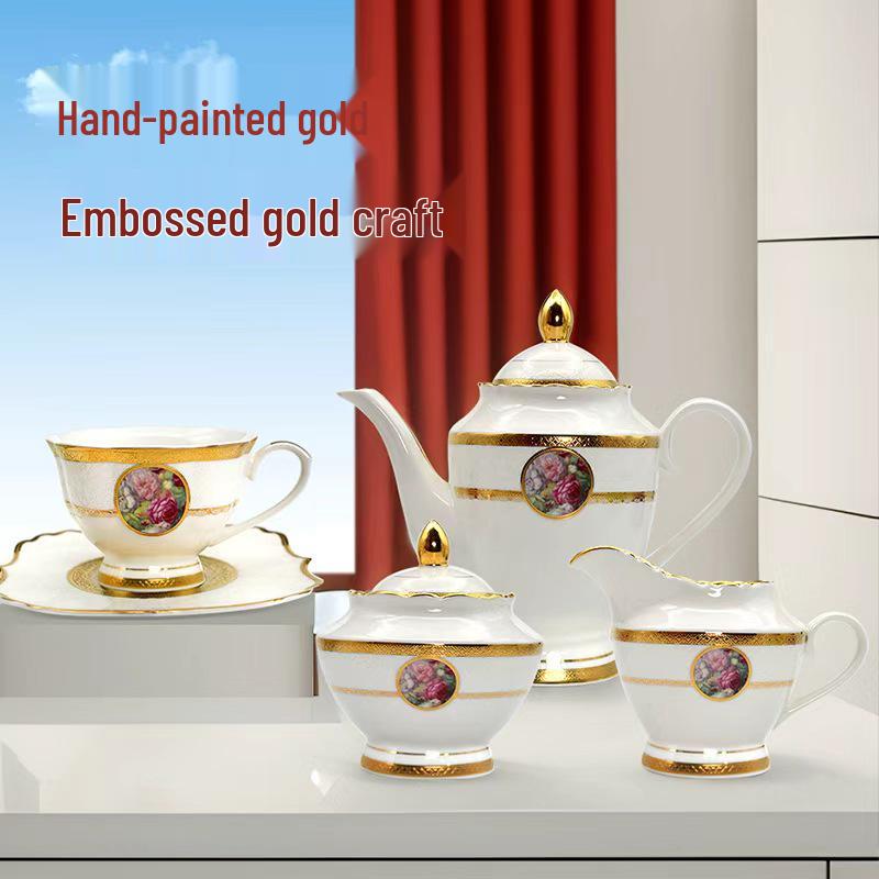 Karosa European Exquisite Ceramic Coffee Set with Gold Rim Bone China Cups and Saucers