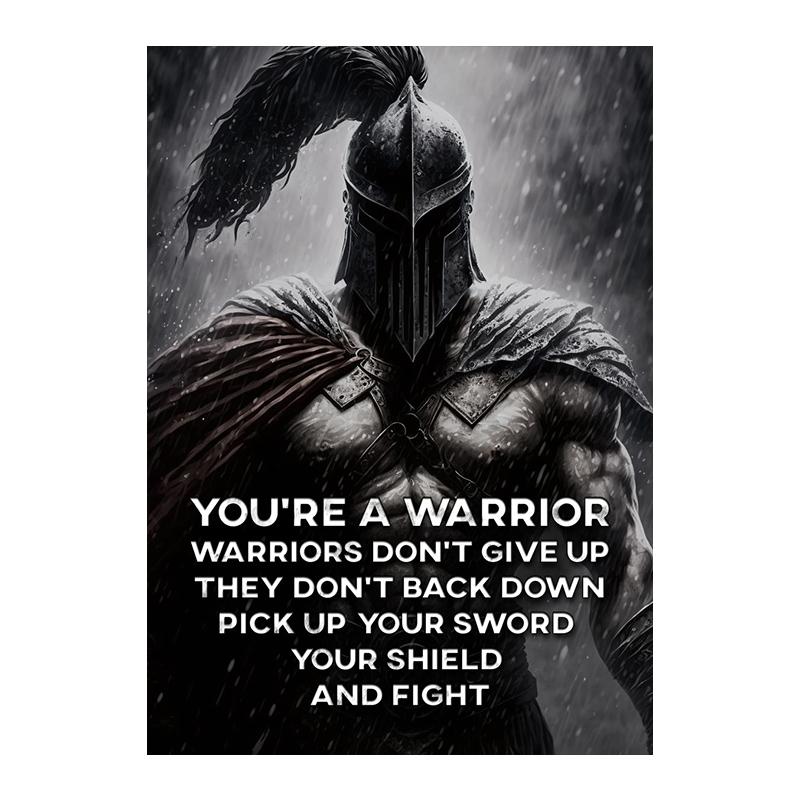 Warrior Motivational Quote Canvas Painting Posters Print Armored Spartan Inspirational Pictures Living Room Wall Art Home Decor