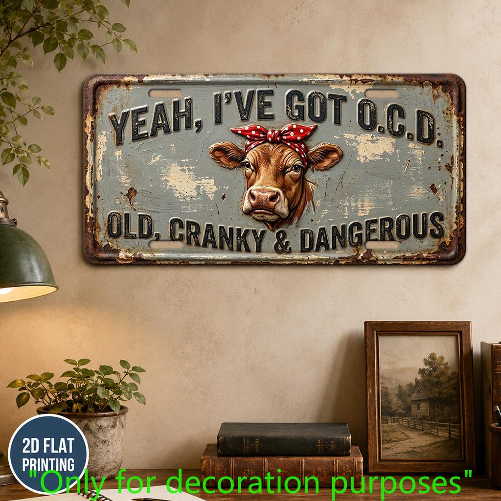 2D Flat, for Decorative Use Only", 1pc, Cow Sign, Fun Farm Plaque, Farmhouse Decor, Aluminum Plaque (29.97cm x 14.99cm), Kitchen Decor, Dining Room De