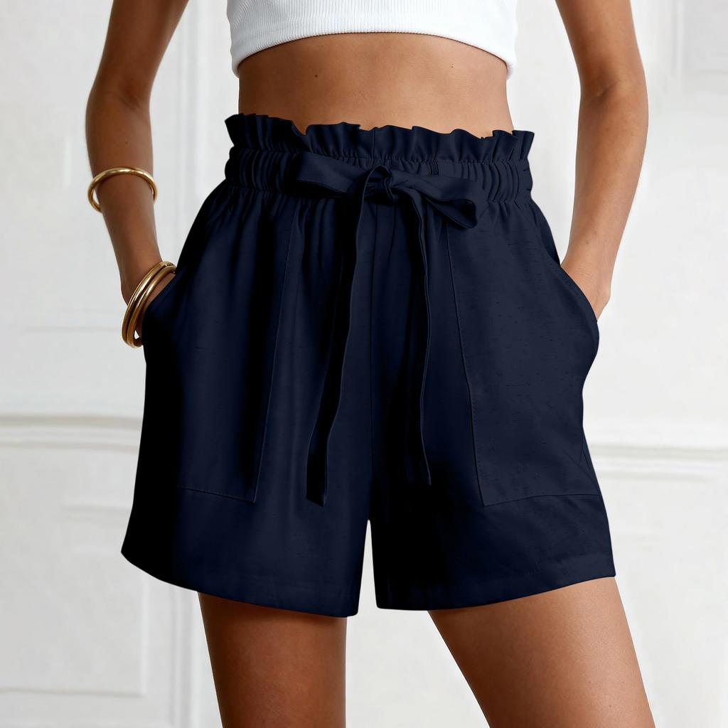 Zomerbroekjes Voor Dames Casual Ruches Trekkoord Hoge Taille Wijde Pijpen Broekjes