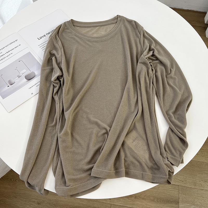 Women's Lightweight Breathable Long-Sleeve Sunscreen T-Shirt - Thin, Loose, Solid Color, Round Neck, Casual Bottoming Blouse with Mask