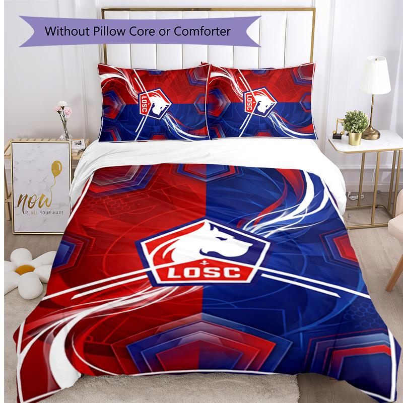 LOSC Lille FC Printed 3PCS Bedding Set Breathable Duvet Cover with Pillowcases Decorative Bed Linen for Bedroom Home
