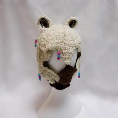 Cute Plush Alpaca Hat Handmade Crochet Cartoon Mask Women's Autumn and Winter Warm Wool Hat Funny Animal Hood