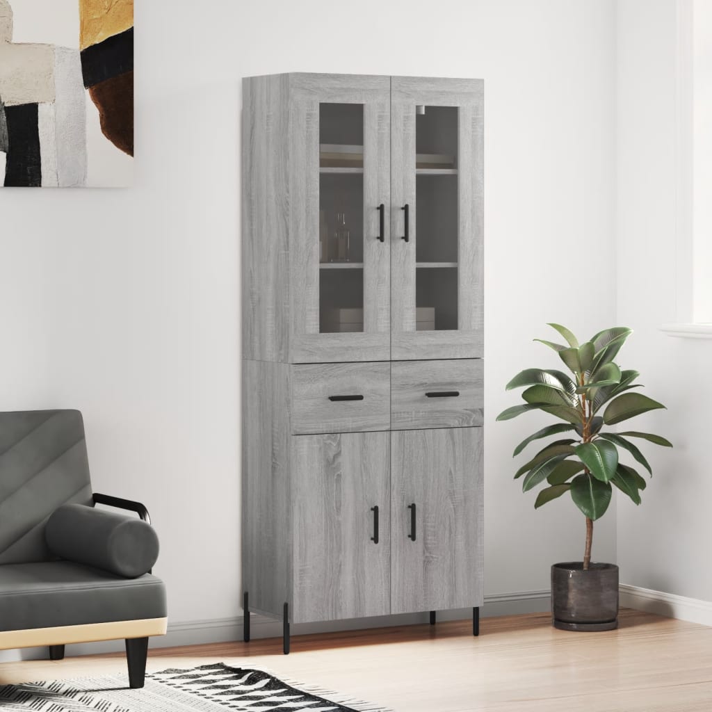 Highboard Gray Sonoma 69.5 X 34 X 180 Cm Particleboard