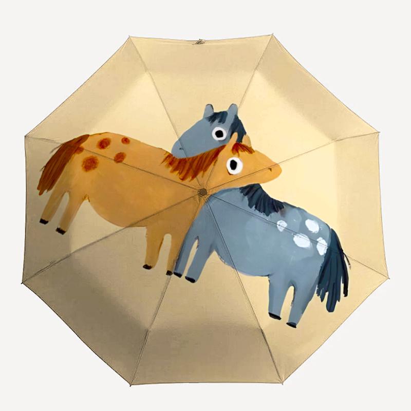 1pc Horse Friendship One Umbrella a Plastic Hle, Compact Stylish, with a Vibrant Cartoon Pattern, Perfect Home, Travel