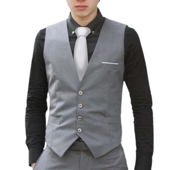 Gilet da Uomo Tinta Unita Slim Monopetto Formale Primaverile per Lavoro