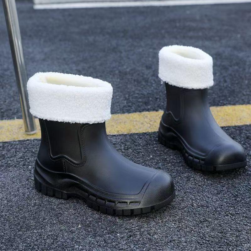 Women's Thick Sole High Top Keep Warm Rain Boots Waterproof Non Slip Detachable Cotton Cover Kitchen Work Shoes Garden Shoes