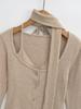 Temperament Pure Desire Spliced Faux Two-Piece Turtleneck Tie Imitation Cashmere Long Sleeve Tee with Flowing Ribbon Scarf for Women