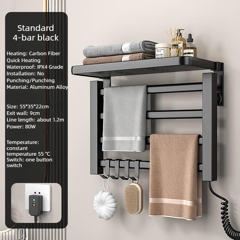 90° Intelligent Heating Drying Rack Bathroom Aluminum Alloy Towel Storage Rack Foldable Electric Towel Rack