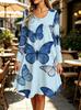 Spring Autumn Women Dress Casual Long Sleeve O-neck 3D Print Loose A-Line Dress Oversized Home Wear Robe