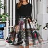Dame Mote Rund Hals Slim-Fit Juleprint Langermet Kjole